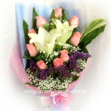 HB09047-LSW-2 Wh Lily+9 Pk Rose