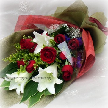 HB10515D-LSW-3 Wh Lily+12 Red Rose