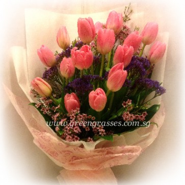 HB12031-LSW-16-Pk Tulip hand bouquet