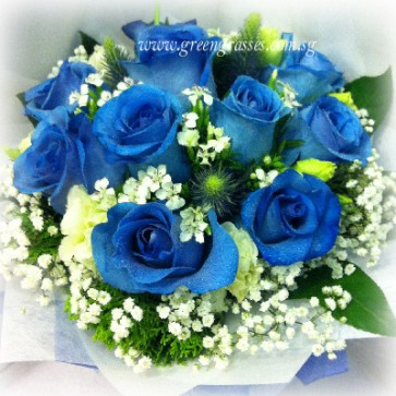 HB12703-ORW-9-Ecuador Blue Rose hand bouquet