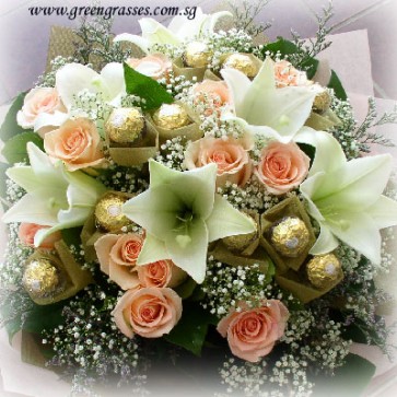 HB17803-HKW-6 Lily+12 Champagne Rose+12 Rocher Chocolate
