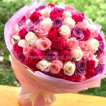 GHB37029 LGRW-99 Roses(Wh+Pk+Hot Pk+Purple)