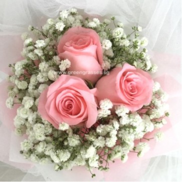 HB05005-LGRW-3 Pk Rose hand bouquet