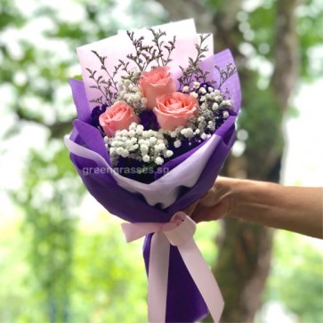 HB05589 LSW-3 Pk Rose hand bouquet