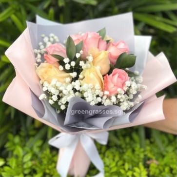HB07911 BOQ-9 Roses(Pk+Champagne)