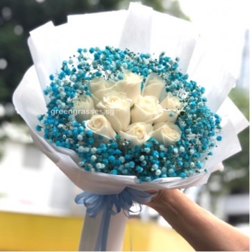 HB09533 LGRW- 9 or 10 Wh Rose w/Blue BB