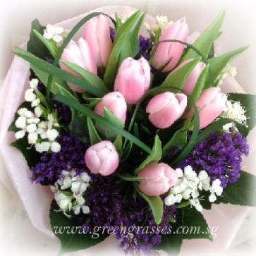 HB09043-ORW-10 Pk Tulip hand bouquet