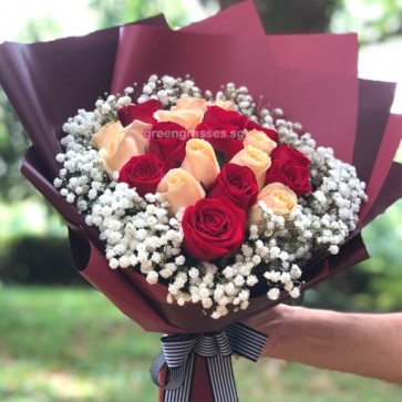 HB09919-GLSW-20 Roses(Red+Champagne) hand bouquet