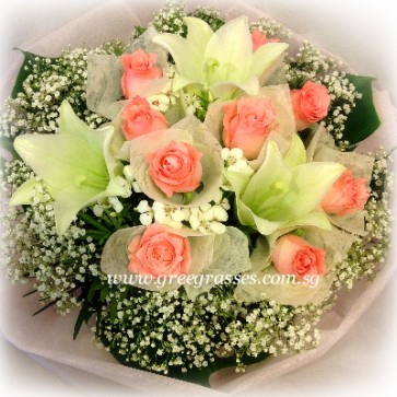 HB10841-ORW-3 Wh Lily+9 Pk Roses
