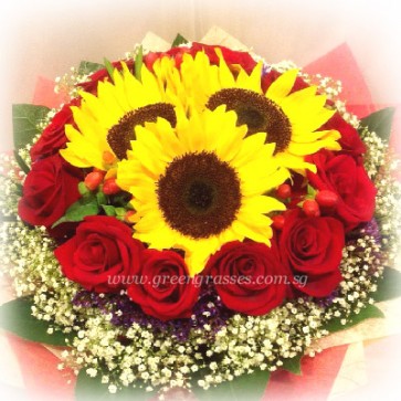HB11015-LGRW-3 Sunflower+12 Red Rose