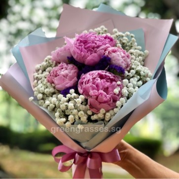 HB12823-LSW-5 Pk Peony hand bouquet