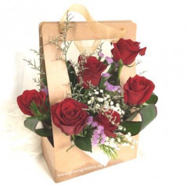 PB06556 BAG-6 Red Rose in Paper Gift Bag