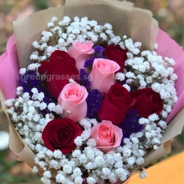 HB07336 ORWs-9 Rose(Pk+Red) Hand Bouquet