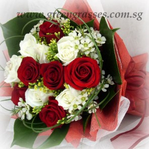 HB08615D-ORW-12 Rose(Red & Wh) hand bouquet