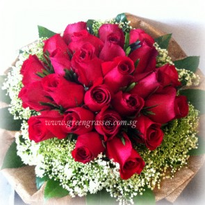 HB09911-LGRW-20 Red Rose hand bouquet