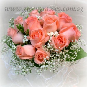 WB09523 ROM-12 Pk Rose hand bouquet