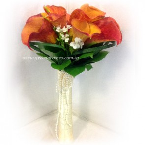 WB13029 ROM-10 Orange Calla Lily hand bouquet