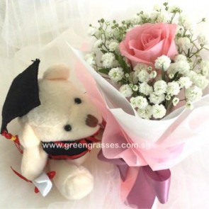 GRHB036950 LGRW-1 Pk Rose tie w/4" Graduate Bear