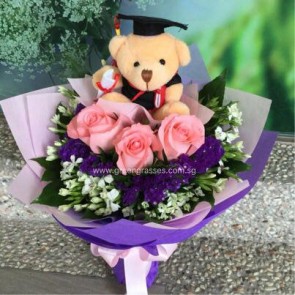 GRHB06508 GLSW-3 Pk Rose w/4" Graduate Bear