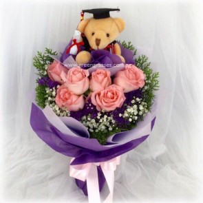 GRHB08508 GLSW-6 Pk Rose w/4" Graduate Bear