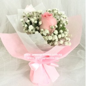 HB03012-LGRW-1 Pk Rose Hand Bouquet