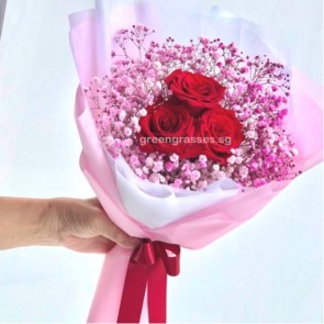 HB06004-SW-3 Red Rose w/Pk Baby's Breath