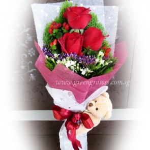 HB06032-LSW-3 Red Rose+Bear