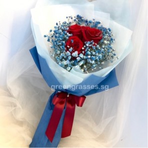 HB06043-SW-3 Red Rose w/Blue Baby's Breath