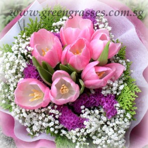 HB08535-LLGRW-8 Pk Tulip hand bouquet