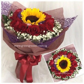 HB08731D LLGRW-12 Red Rose+1 Sunflower