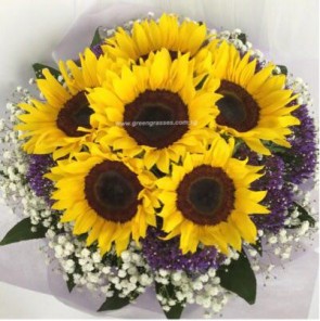 HB08808-LLGRW-6 Sunflower hand bouquet