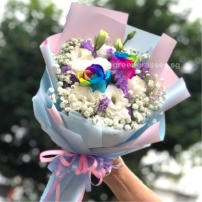 HB09511-BOQ-2 Ecuador Rainbow Rose with Wh Eustoma