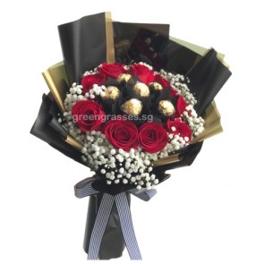 HB09542 BOQ-9 Red Rose+6 Ferrero Rocher Chocolate
