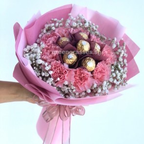 HB09553 BOQ-9 Pk Carnations+6 Ferrero Rocher Chocolates