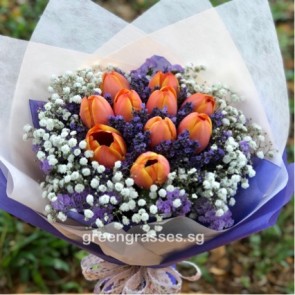 HB10061-ORW-10 Orange Tulip hand bouquet