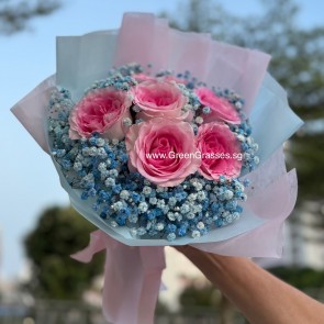 HB08531 BOQ-6 Pk Roses w/Blue BB